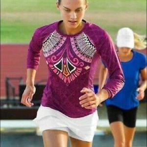 Athleta Cool Down Aztec Pink Athletic Long Sleeve Top, size Small